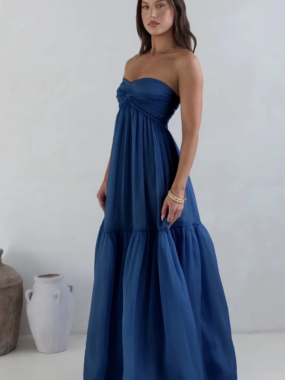 Strapless Tiered Maxi Dress in Deep Blue
